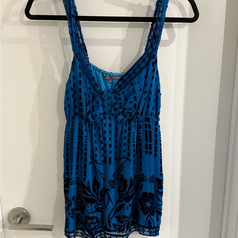 Blue and Black Patterned Sleeveless Top